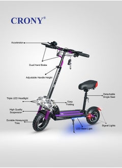 Crony CRONY V10 Pro Fast Speed Electric Scooter for Adults Kids, Off-Road All-Terrain E-Scooter with 1200W Motor & Aluminum Frame, 20-40KM/H Speed, 120KG Max Load, Desert-Ready Design-Purple  - Image 5
