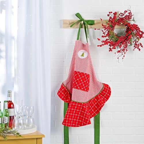 DII Womens Christmas Kitchen Apron Adjustable Adult Size for Cooking Baking Crafting Entertaining One Size Merry Tree - Image 3