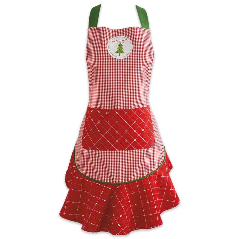 DII Womens Christmas Kitchen Apron Adjustable Adult Size for Cooking Baking Crafting Entertaining One Size Merry Tree - Image 2