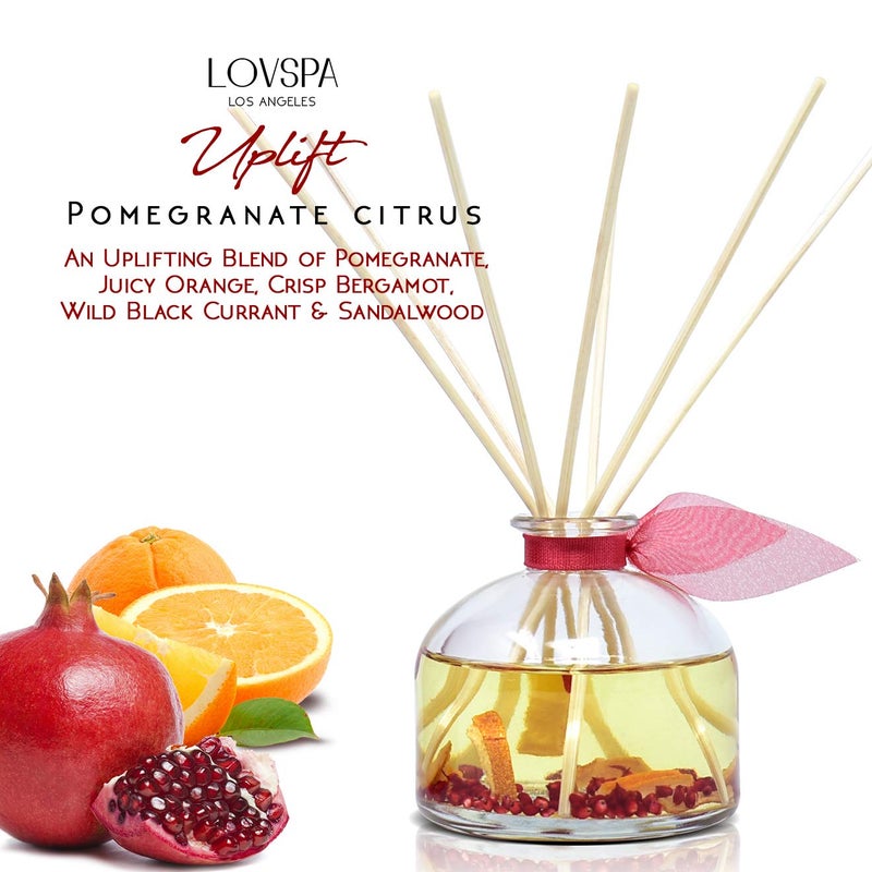 LOVSPA Reed Diffuser Set, Uplift Pomegranate Citrus Scented Oil Diffuser with Sticks, Home Fragrance Accessories for Bathroom Shelf Decor, Aroma Diffusers for Home or Office Desk, USA Made - Image 2