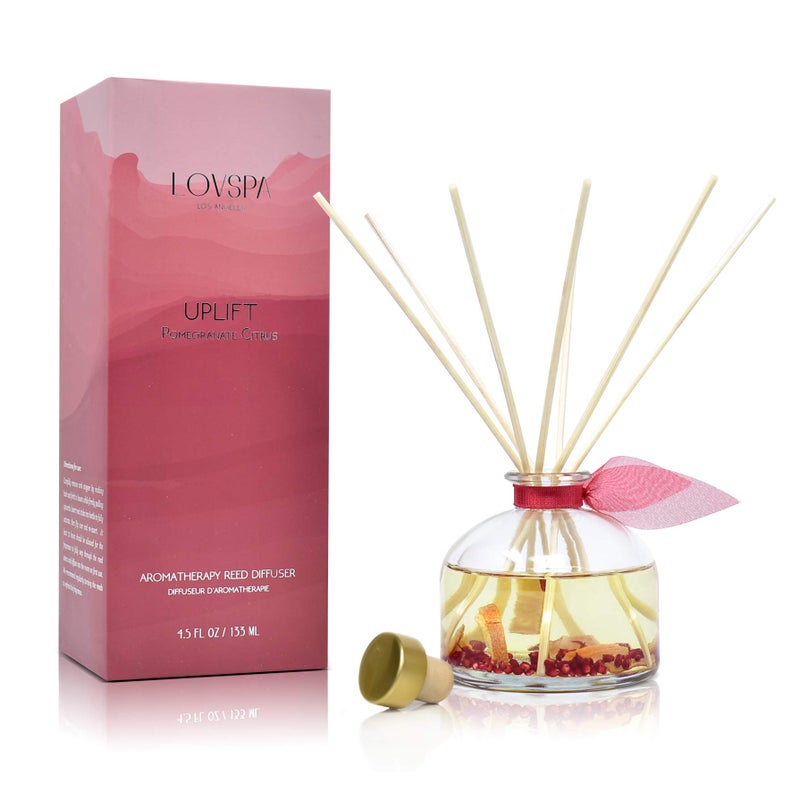 LOVSPA Reed Diffuser Set, Uplift Pomegranate Citrus Scented Oil Diffuser with Sticks, Home Fragrance Accessories for Bathroom Shelf Decor, Aroma Diffusers for Home or Office Desk, USA Made - Image 1