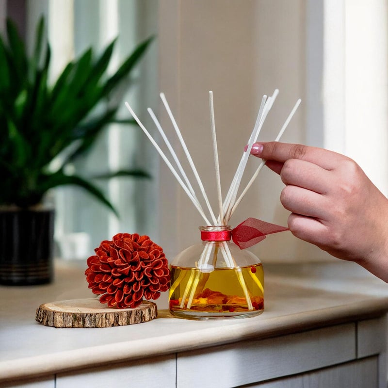 LOVSPA Reed Diffuser Set, Uplift Pomegranate Citrus Scented Oil Diffuser with Sticks, Home Fragrance Accessories for Bathroom Shelf Decor, Aroma Diffusers for Home or Office Desk, USA Made - Image 4
