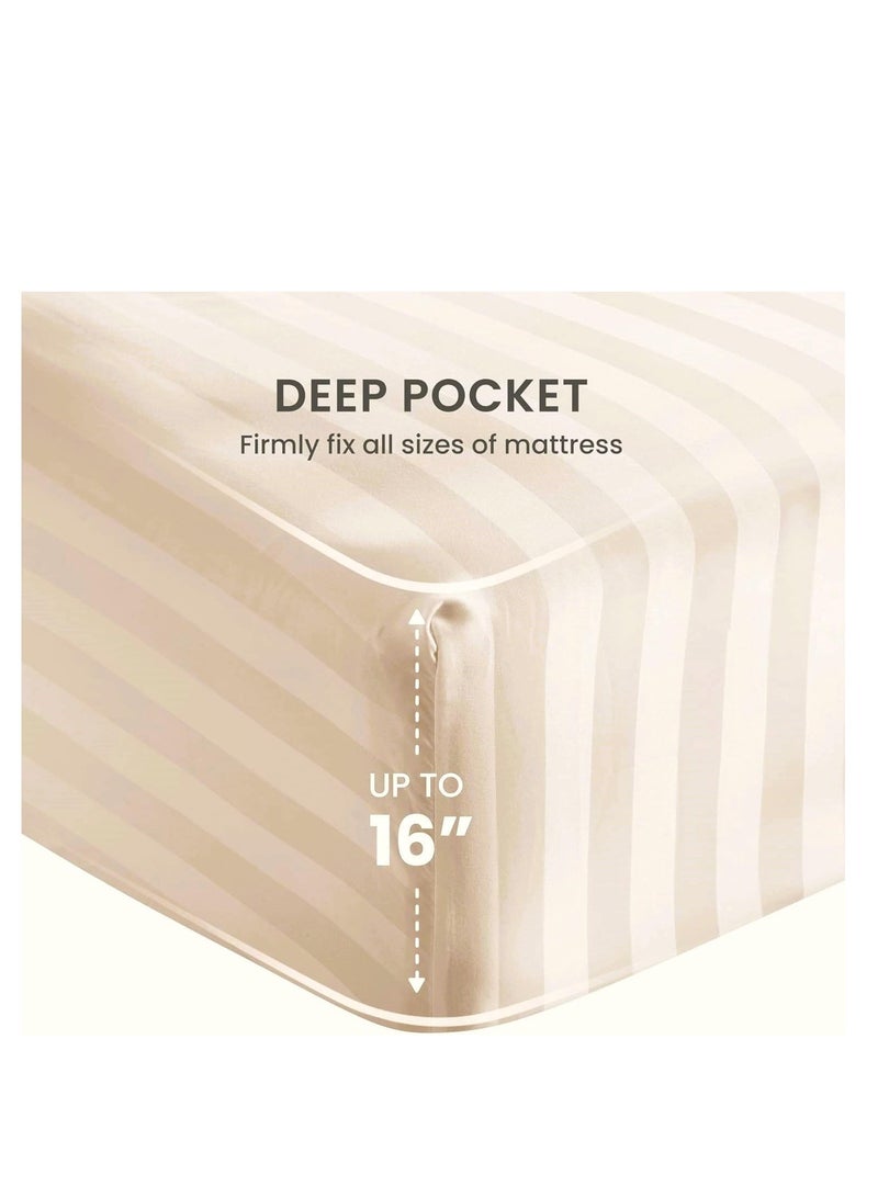 Umeema Soft Cotton Striped Duvet Cover Set Fitted Bedsheet with Pillowcases 6 Pieces King Size (220x240cm) - Image 3