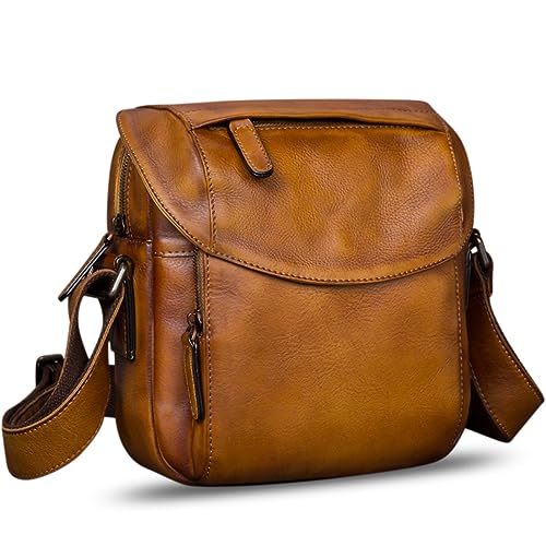IVTG Genuine Leather Messenger Bag for Men Crossbody Shoulder Bag Satchel Casual Sling Daypack Work Business Daily Purse (Brown) - Image 1