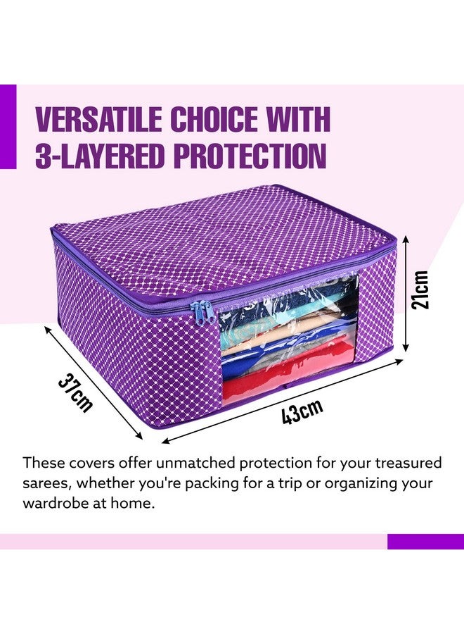Kuber Industries Kuber Industries (Set of 6) Saree Organizer for Wardrobe - Foldable Cloth Storage Box for Clothes | Petticoat | Sari | Lehenga | Dress - Almirah & Underbed Bags with Zip Cover (Printed Design)(Purple)  - Image 3