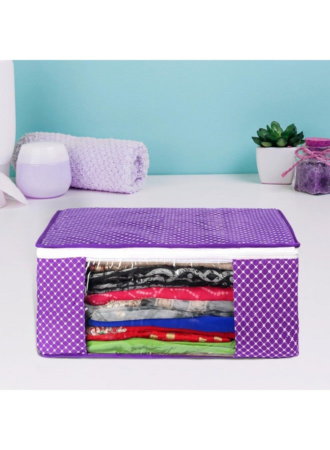 Kuber Industries Kuber Industries (Set of 6) Saree Organizer for Wardrobe - Foldable Cloth Storage Box for Clothes | Petticoat | Sari | Lehenga | Dress - Almirah & Underbed Bags with Zip Cover (Printed Design)(Purple)  - Image 2