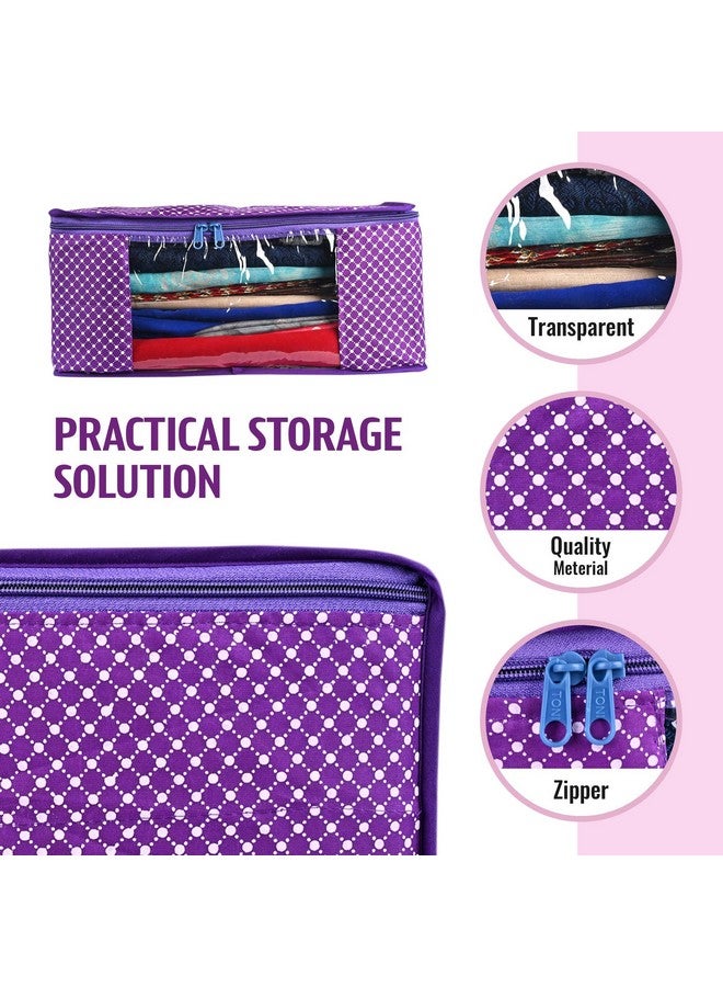 Kuber Industries Kuber Industries (Set of 6) Saree Organizer for Wardrobe - Foldable Cloth Storage Box for Clothes | Petticoat | Sari | Lehenga | Dress - Almirah & Underbed Bags with Zip Cover (Printed Design)(Purple)  - Image 4