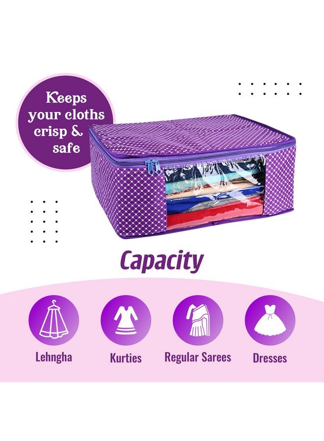 Kuber Industries Kuber Industries (Set of 6) Saree Organizer for Wardrobe - Foldable Cloth Storage Box for Clothes | Petticoat | Sari | Lehenga | Dress - Almirah & Underbed Bags with Zip Cover (Printed Design)(Purple)  - Image 5