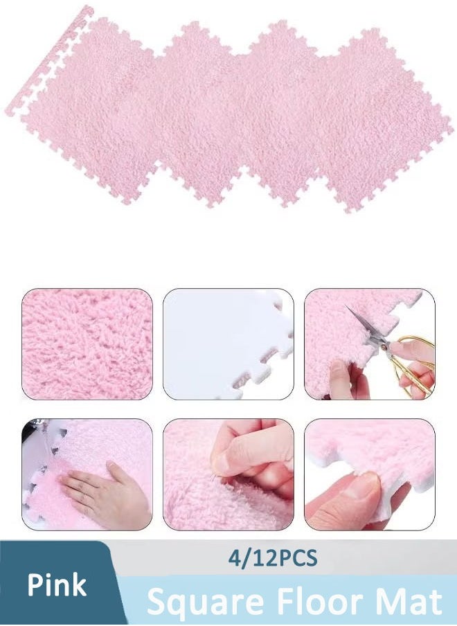 null - 4/12 Tiles Interlocking Carpet Tiles Soft Fluffy Baby Play Mat Short Velvet Foam Puzzle Floor Mats for Children Kids Toddler Play Area Home Bedroom Parlor - Image 1