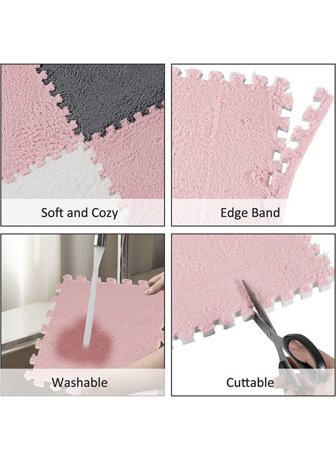 null - 4/12 Tiles Interlocking Carpet Tiles Soft Fluffy Baby Play Mat Short Velvet Foam Puzzle Floor Mats for Children Kids Toddler Play Area Home Bedroom Parlor - Image 1