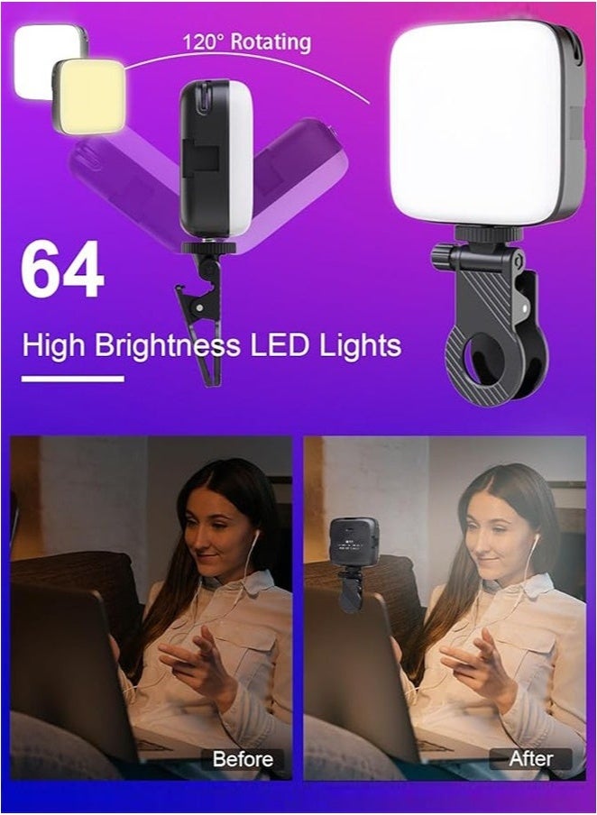 LED Video Light,Computer Light for Meeting Video Light,Multi-Angle Adjustable & Splicable Multi-Functional Pocket Fill Light LED Selfie Light with Clips Portable Phone Light for Video Shooting Vlogging Kit, 64 Beads 3 Colors 9 Modes 2000mAh Battery, Fill Light for iPhone Photo Camera Computer Laptop TikTok Makeup Video Call  - Image 5