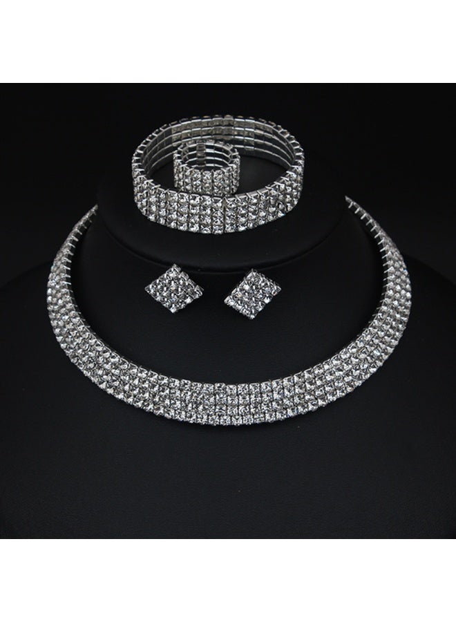 NIBEMINENT European and American Minimalist Fashion Full Rhinestone Shining Four-Piece Accessories Set