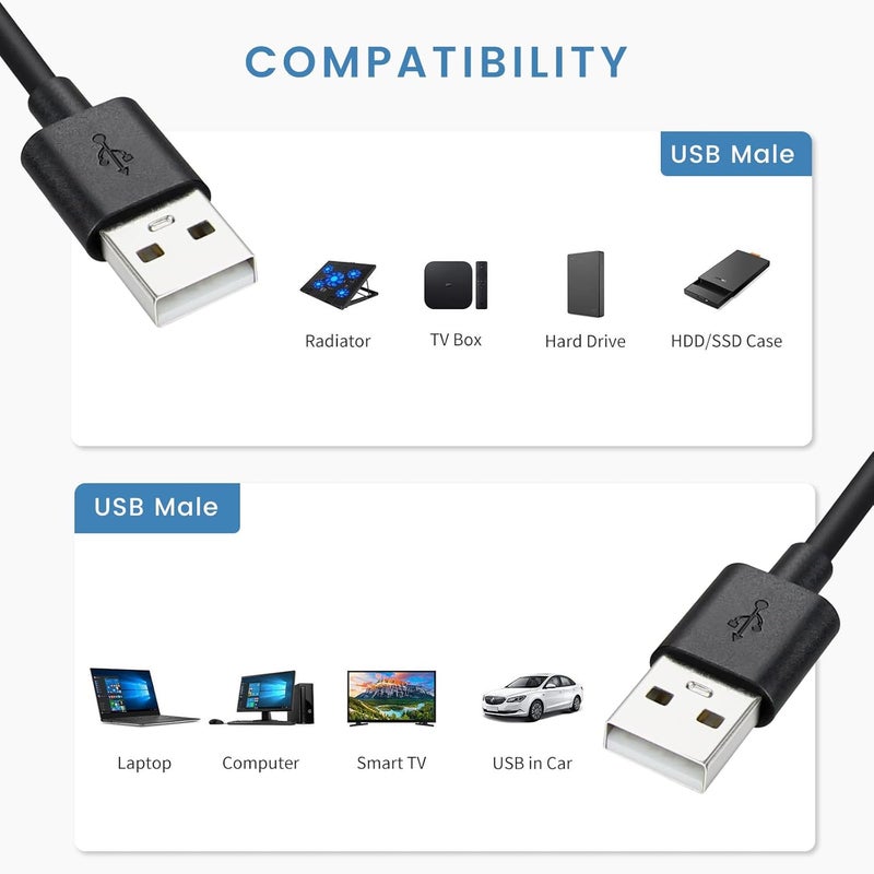 سمايز كابل 5-Pack USB A إلى USB A، كابل نقل بيانات مزدوج ذكر إلى ذكر بطول 3 أقدام - Image 2
