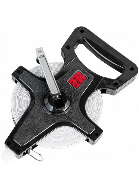 Champion Sports Open Reel Measure Tape, 100 ft, 30 Meters, with Metal Spike, Hand Crank - Open Tape Measure for Track and Field, Long Jump - Durable, Dual-Sided Measuring Reel with Feet and Meters