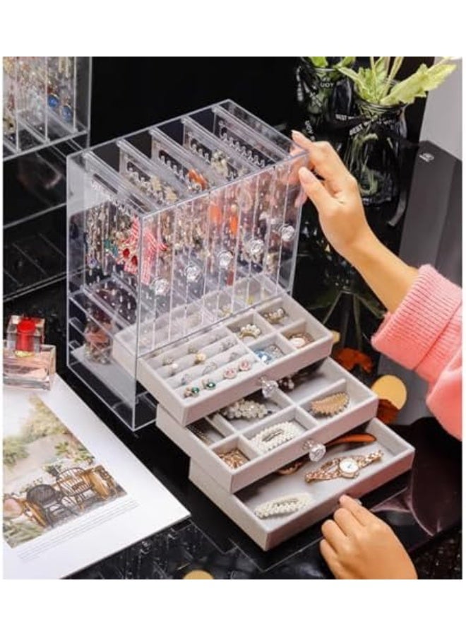 عربست منظم مجوهرات أكريليك متعدد الطبقات، صندوق تخزين شفاف للأقراط والقلائد مع غطاء، مناسب للاستخدام المنزلي وعرض المجوهرات في المتاجر. - Image 2