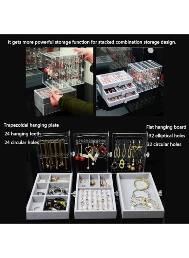 عربست منظم مجوهرات أكريليك متعدد الطبقات، صندوق تخزين شفاف للأقراط والقلائد مع غطاء، مناسب للاستخدام المنزلي وعرض المجوهرات في المتاجر. - Image 4