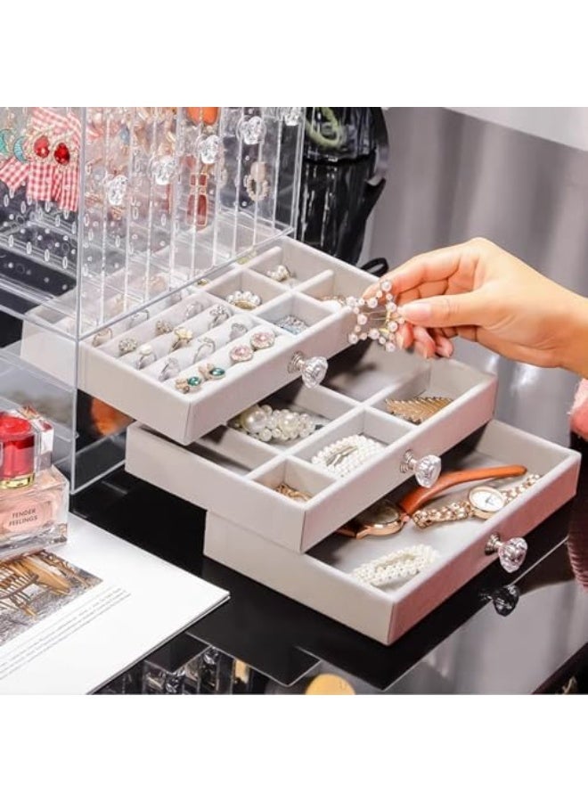 عربست منظم مجوهرات أكريليك متعدد الطبقات، صندوق تخزين شفاف للأقراط والقلائد مع غطاء، مناسب للاستخدام المنزلي وعرض المجوهرات في المتاجر. - Image 5