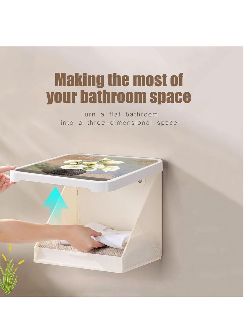 KASTWAVE Bathroom Mural Clothes Folding Storage Box, Shelves for Wall Decor, Waterproof Hanging Storage, No-Punch Wall Mounted Bathroom Shelves Over, Toilet Mural Space Saving (Magnolia Fragrance)  - Image 2