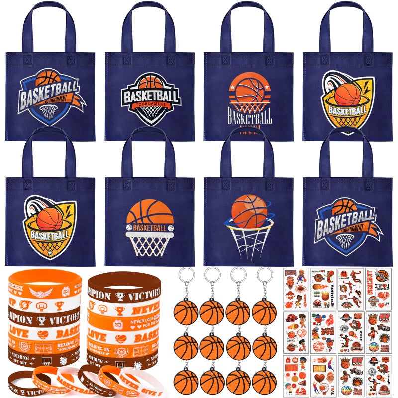 SNLN 12Sets Basketball Party Favors Birthday Supplies Boy Kid Tote Bag Silicone Bracelet Keychain Tattoo Sticker Basketball Favors Pinata Filler Goodie Bag Stuffers Basketball Birthday Party Supplies - Image 3