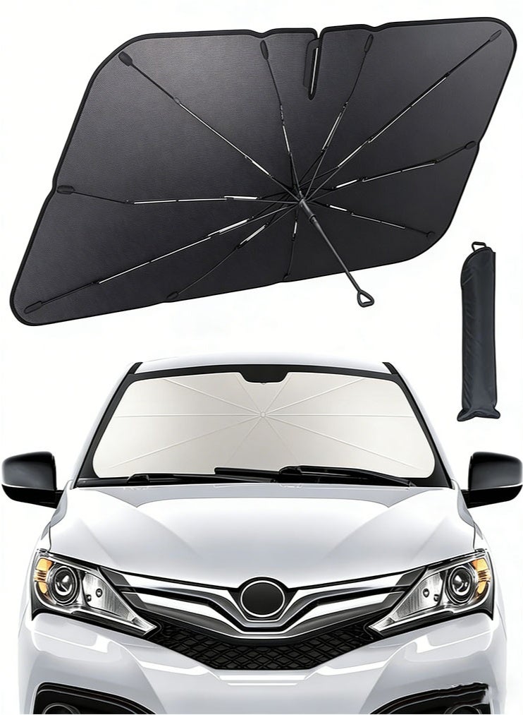 meayul Foldable Car Windshield Sunshade Umbrella for Heat Protection, 5 Layer Reflective Sun Cover Blocks UV Rays, 10-Rib Fiberglass Frame for Durability, 140x80CM Front Window Sun Visor Protector for Most Cars, SUVs, and Trucks - Image 1