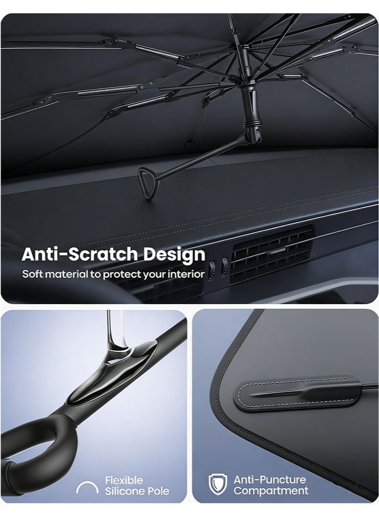 meayul Foldable Car Windshield Sunshade Umbrella for Heat Protection, 5 Layer Reflective Sun Cover Blocks UV Rays, 10-Rib Fiberglass Frame for Durability, 140x80CM Front Window Sun Visor Protector for Most Cars, SUVs, and Trucks - Image 4