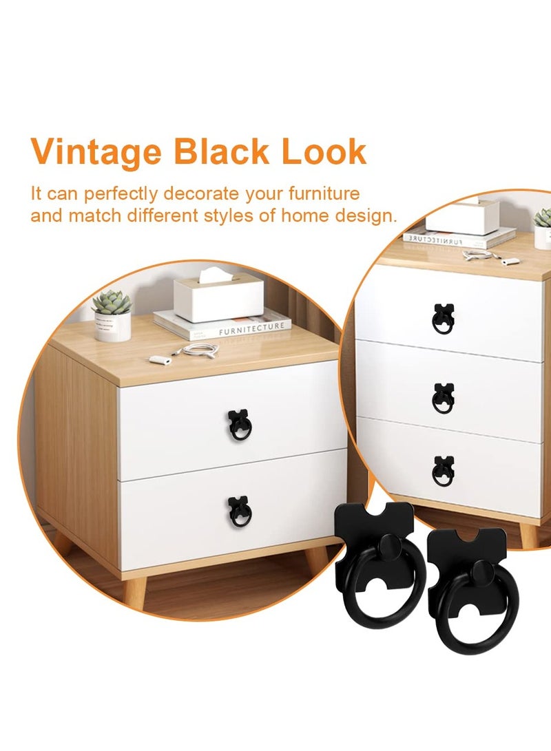 4 Pcs Drawer Handles and Ring Pull, Vintage Metal Drawer Pulls with Screws Cabinet Door Knobs for Cabinet Wardrobe Cupboard Dresser Door Furniture Nightstand (Black) - Image 5