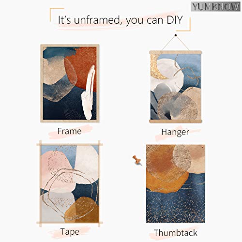 YUMKNOW Boho Abstract Wall Art - Unframed 11x14 Set of 4, Mid Century Modern Wall Decor for Bathroom, Minimalist Wall Art Print, Boho Room Decor for Office Gold Posters, Home Kitchen Bohemian Picture - Image 3
