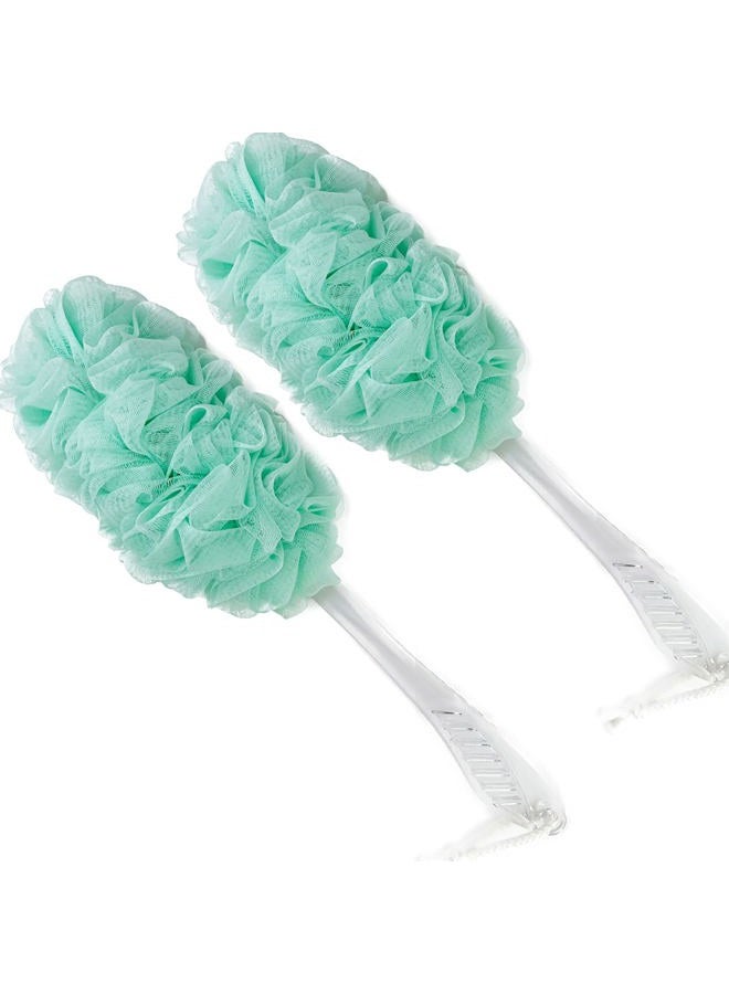 PPHAO BASIC PPHAO - Bath Loofahs on a Stick for Men - Bath Brush Long Handle for Shower Elderly - Loofah Sponge for Women - Plastic Loofah - Bath Body Brush - Green Loofah - 2Pack - Image 1