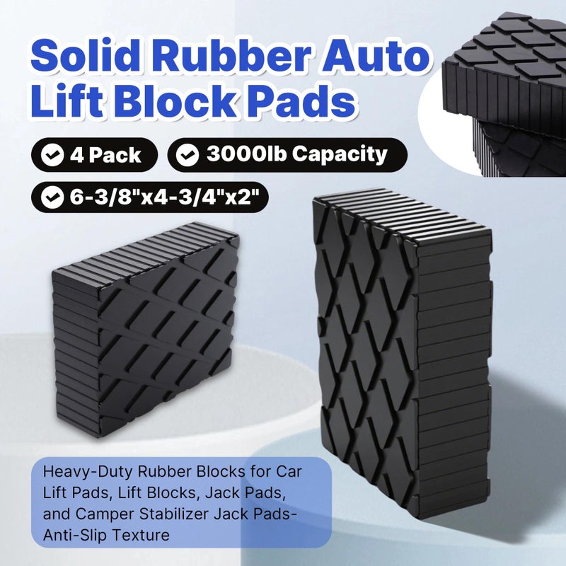 Yudylg يوديلغ 4 عبوات 6-3/8" x 4-3/4" x 2" وسادات رفع مطاطية صلبة، كتل مطاطية ثقيلة للسيارات، كتل رفع، وسادات مثبتة للمخيم - نسيج مضاد للانزلاق، سعة 3000 رطل - Image 2