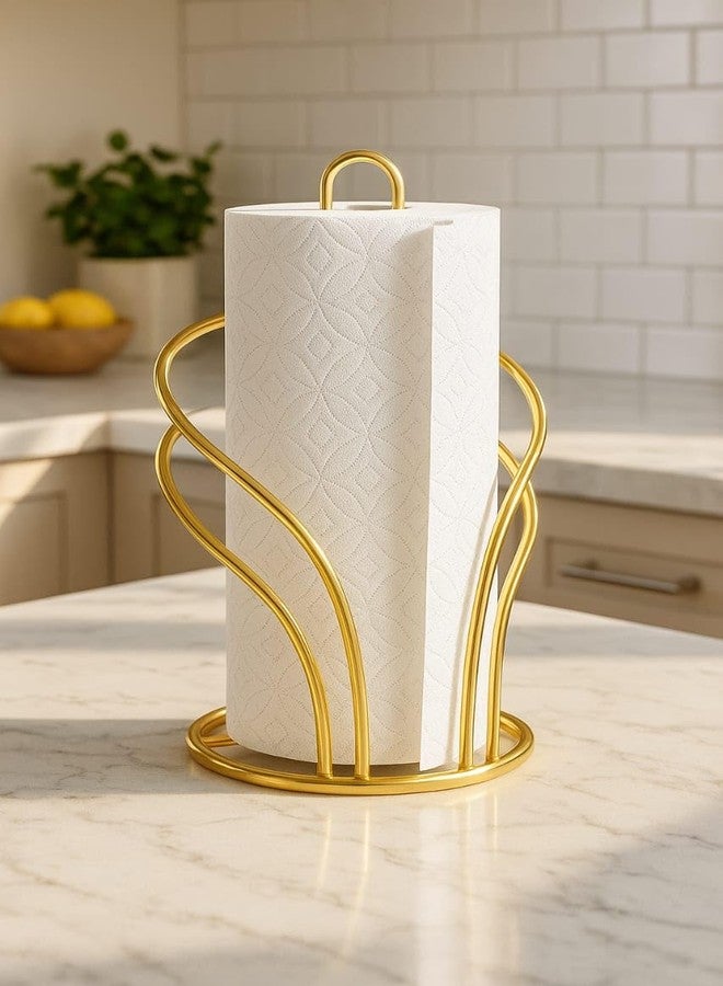 CentraLit Gold Metal Tissue Roll Holder for Kitchen | Paper Towel Holder Stand for Countertop, Dining Table & Bathroom | Premium Modern Napkin Holder for Home Décor | Rust-Free Wire Design - Image 2