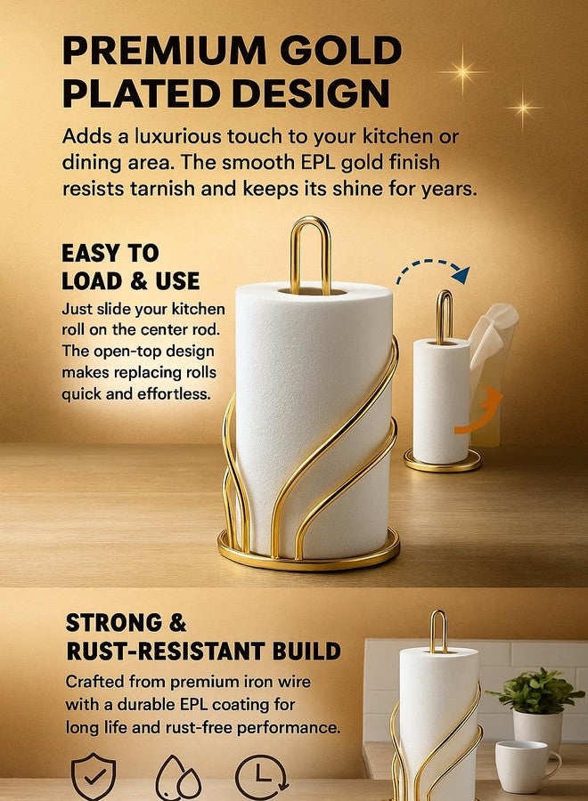CentraLit Gold Metal Tissue Roll Holder for Kitchen | Paper Towel Holder Stand for Countertop, Dining Table & Bathroom | Premium Modern Napkin Holder for Home Décor | Rust-Free Wire Design - Image 3