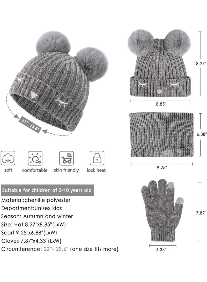 SOLARAE Warm Knit Beanie Hat, Neck Scarf, and Touchscreen Gloves Set for Toddler Boys and Girls (3-10 Years) - Perfect Winter Gift - Image 5