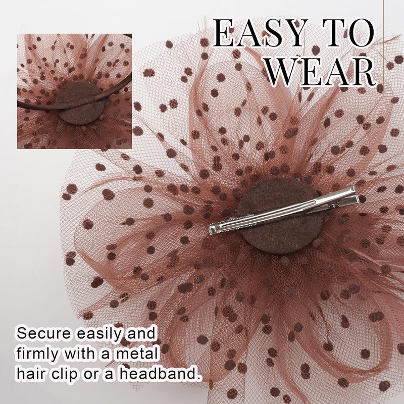 DRESHOW Fascinators Hat Flower Mesh Ribbons Feathers on a Headband and a Clip Tea Party Headwear for Girls and Women - Image 3