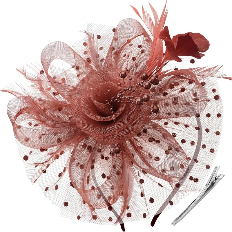 DRESHOW Fascinators Hat Flower Mesh Ribbons Feathers on a Headband and a Clip Tea Party Headwear for Girls and Women - Image 1
