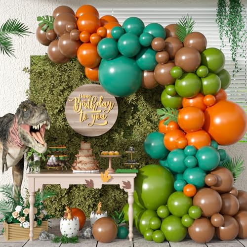 Biapian Dinosaur Balloon Arch Dinosaur Balloon Garland Kit Retro Green Orange Brown Balloons with Dinosaurs Foil Balloon for Dino Themed Party Decorations Jungle Safari Birthday Party Supplies - Image 1