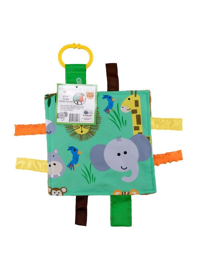The Learning Lovey Baby Jack & Co 8X8” Jungle Lovey Tag Toys For Babies Baby Crinkle Toys Crinkle Toys For Baby Soft & Safe Learn Shapes & Colors Ideal Baby Toy Bpa Free Wstroller Clip  - Image 1