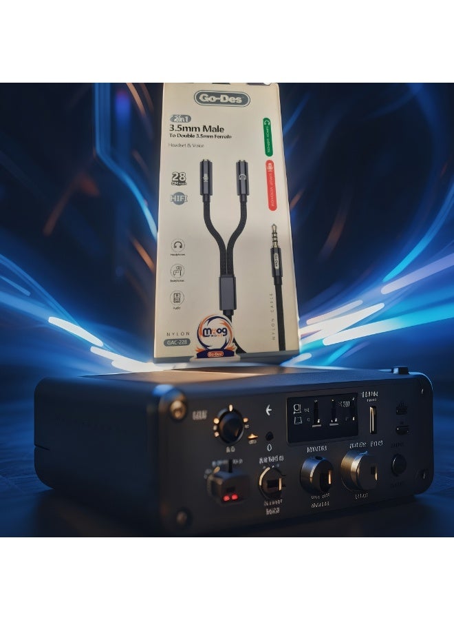 GO-DES 2-in-1 Audio Splitter Cable – 3.5mm Male to Dual 3.5mm Female Jack (Headphone + Microphone) – Premium Braided Nylon, 28cm - Image 4