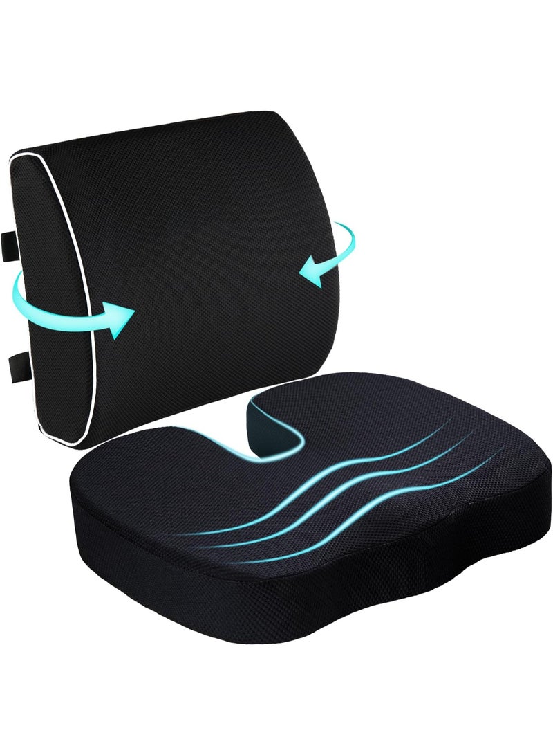 Coccyx & Lumbar Memory Foam Seat Cushion – Ergonomic Back Support for Office Chair, Wheelchair & Car Seat – Lower Back Pain Relief - Image 1