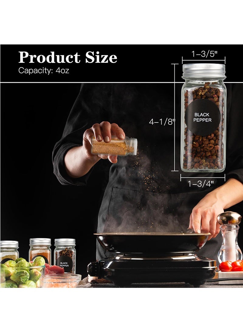 Topyich 24pcs Spices Organizer - 4oz Glass Spice Jars with Metal Caps, Shaker Lids, Labels & Tools for Spice Rack - Image 2