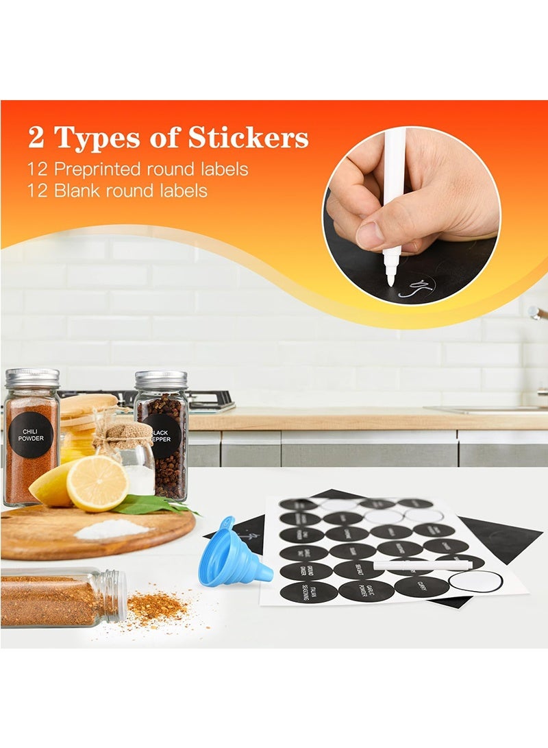 Topyich 24pcs Spices Organizer - 4oz Glass Spice Jars with Metal Caps, Shaker Lids, Labels & Tools for Spice Rack - Image 4
