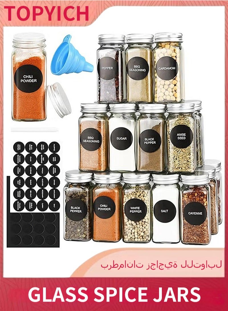 Topyich 24pcs Spices Organizer - 4oz Glass Spice Jars with Metal Caps, Shaker Lids, Labels & Tools for Spice Rack - Image 1