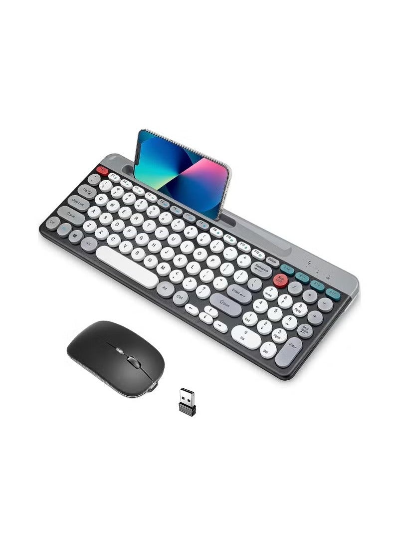 English Wireless Keyboard and Mouse Combo Multi-Device (Bluetooth+2.4G) Keyboard Mouse with Phone Tablet Holder Full-Sized Typewriter Cordless Keyboard and Mouse for Computer/Laptop (Black) - Image 1