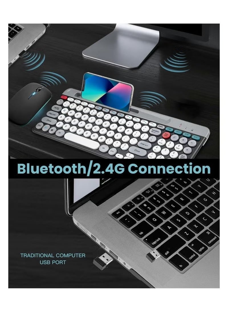 English Wireless Keyboard and Mouse Combo Multi-Device (Bluetooth+2.4G) Keyboard Mouse with Phone Tablet Holder Full-Sized Typewriter Cordless Keyboard and Mouse for Computer/Laptop (Black) - Image 2