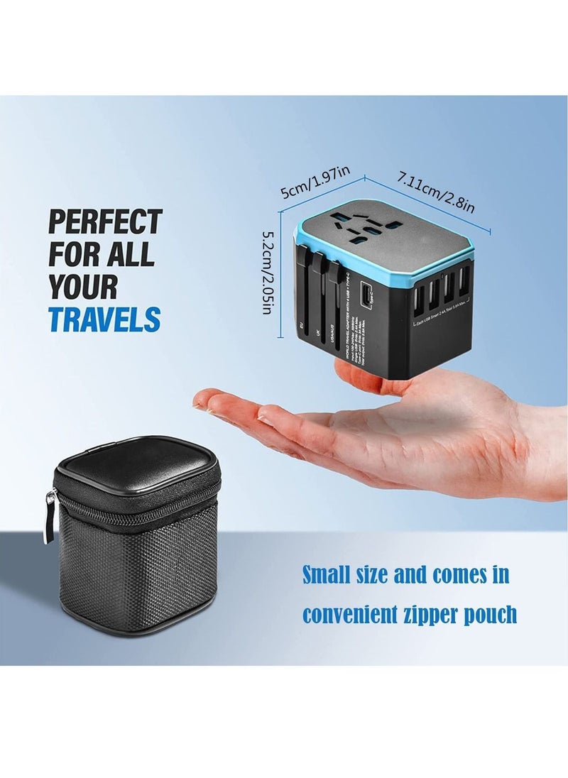 VKL - Universal Travel Adapter USB Worldwide All in One Charger Power Adapter, International Wall AC Plug Adaptor with 5.6A Smart and 3.0A Type-C for USA EU UK AUS W/Storage Bag - Image 1