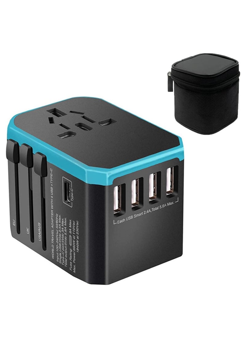 VKL - Universal Travel Adapter USB Worldwide All in One Charger Power Adapter, International Wall AC Plug Adaptor with 5.6A Smart and 3.0A Type-C for USA EU UK AUS W/Storage Bag - Image 1