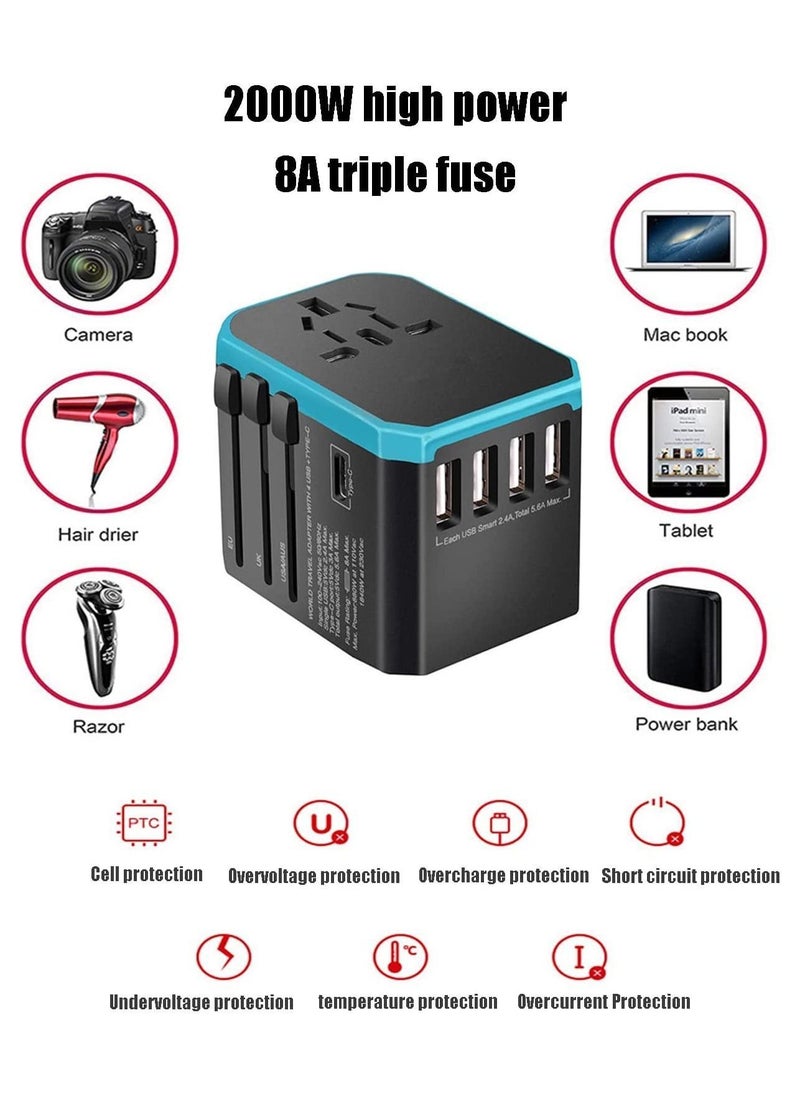 VKL - Universal Travel Adapter USB Worldwide All in One Charger Power Adapter, International Wall AC Plug Adaptor with 5.6A Smart and 3.0A Type-C for USA EU UK AUS W/Storage Bag - Image 1