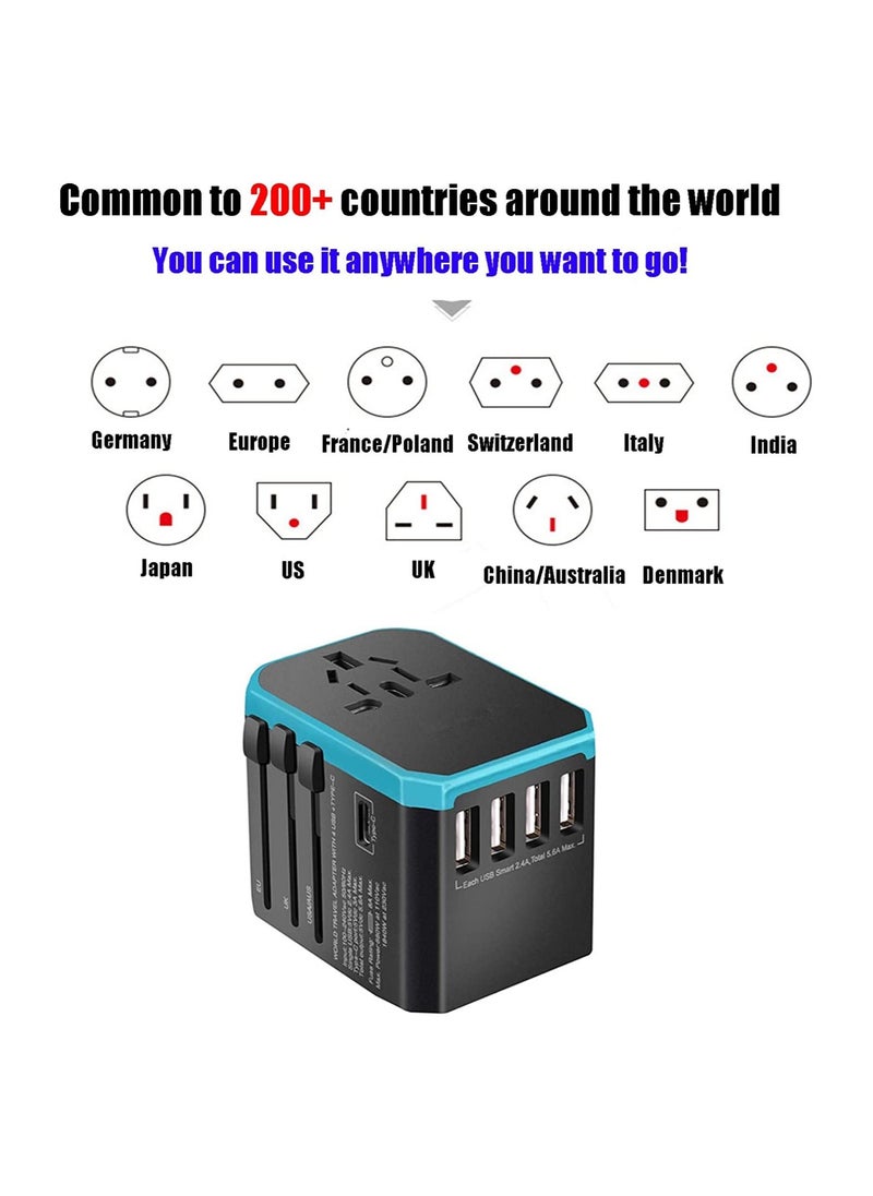 VKL - Universal Travel Adapter USB Worldwide All in One Charger Power Adapter, International Wall AC Plug Adaptor with 5.6A Smart and 3.0A Type-C for USA EU UK AUS W/Storage Bag - Image 1