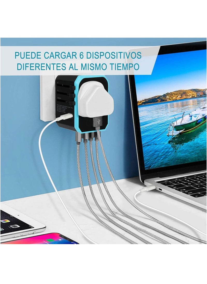 VKL - Universal Travel Adapter USB Worldwide All in One Charger Power Adapter, International Wall AC Plug Adaptor with 5.6A Smart and 3.0A Type-C for USA EU UK AUS W/Storage Bag - Image 1