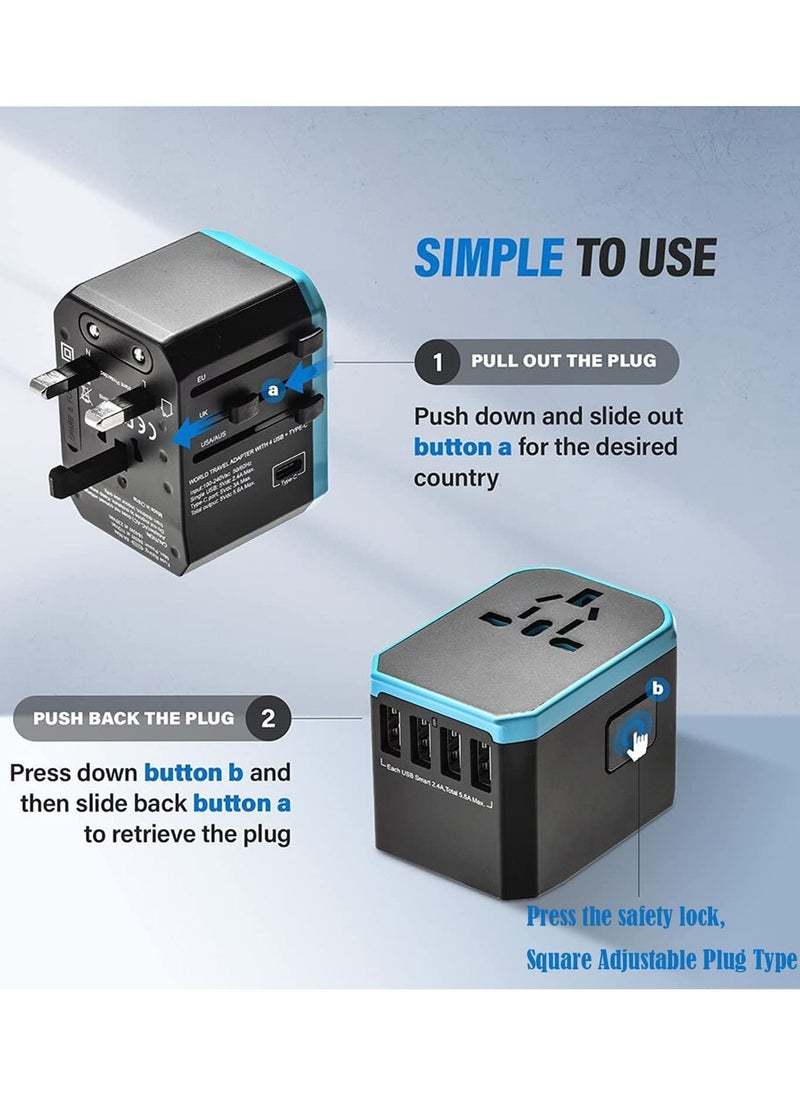 VKL - Universal Travel Adapter USB Worldwide All in One Charger Power Adapter, International Wall AC Plug Adaptor with 5.6A Smart and 3.0A Type-C for USA EU UK AUS W/Storage Bag - Image 1