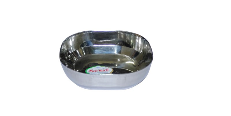 MARWALL Stainless Steel Heavy Square Halwa Plate/Snacks Plate/Sweet Vati Set of 6 pcs (10.3cm Diameter) - Image 1